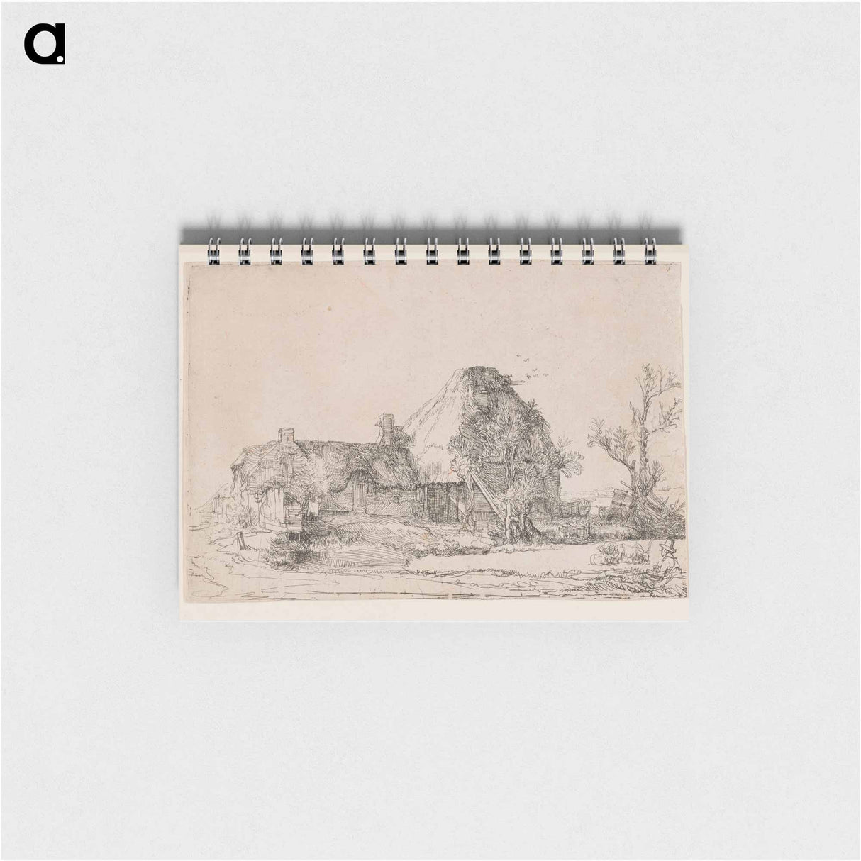 Cottage and Farm Buildings with a Man Sketching - レンブラント ファン レイン Memo.