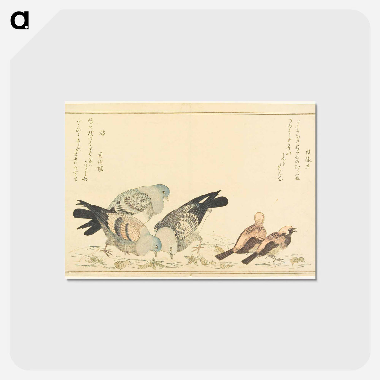 アートポストカード-Double page from a illustrated book - 喜多川 歌麿 Postcard.