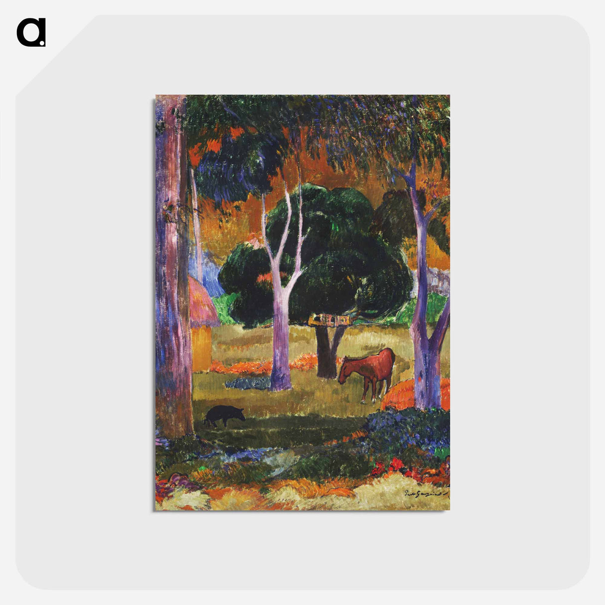 アートポストカード-Landscape with a Pig and a Horse - ポール ゴーギャン Postcard.