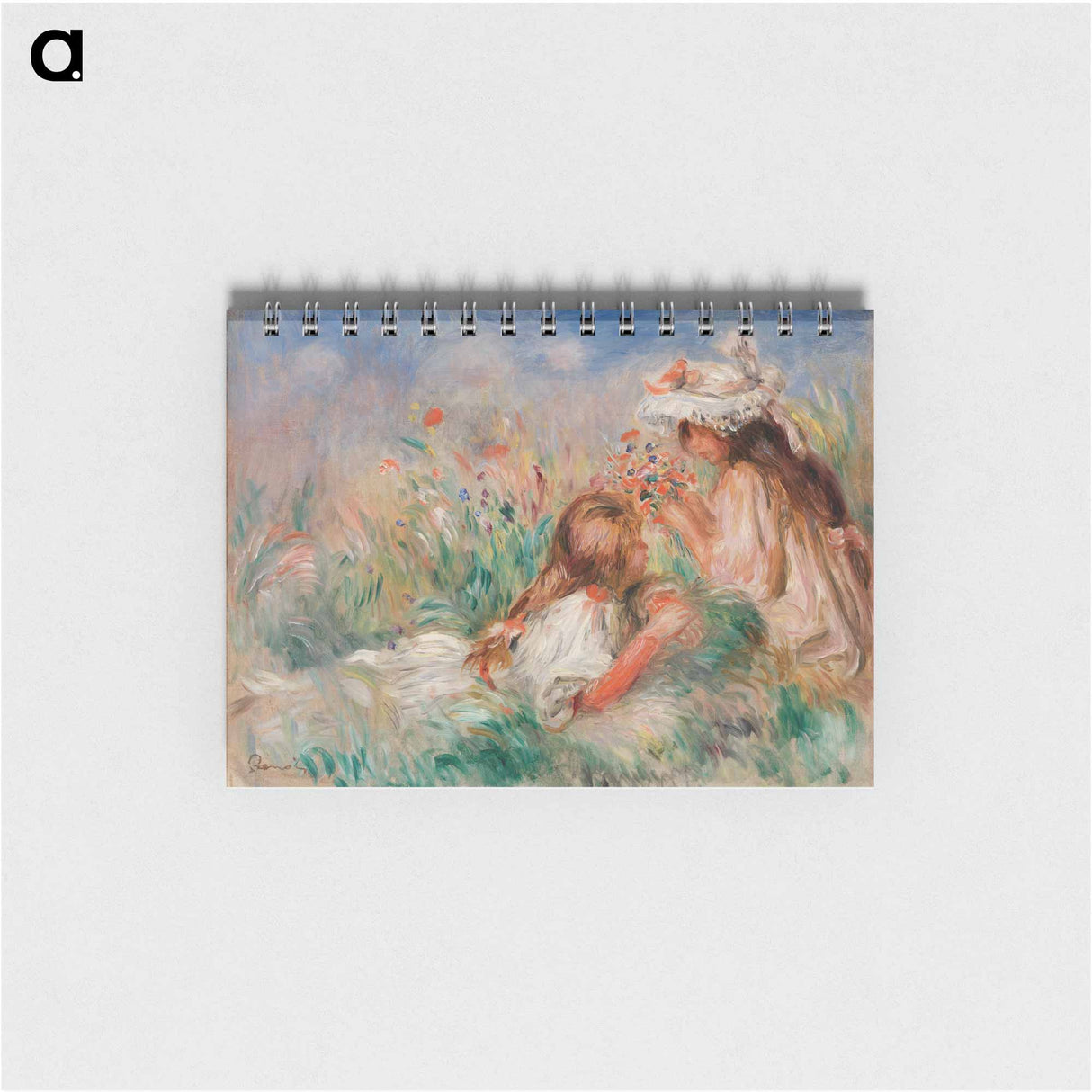 Girls in the Grass Arranging a Bouquet - ピエール オーギュスト ルノワール Memo.