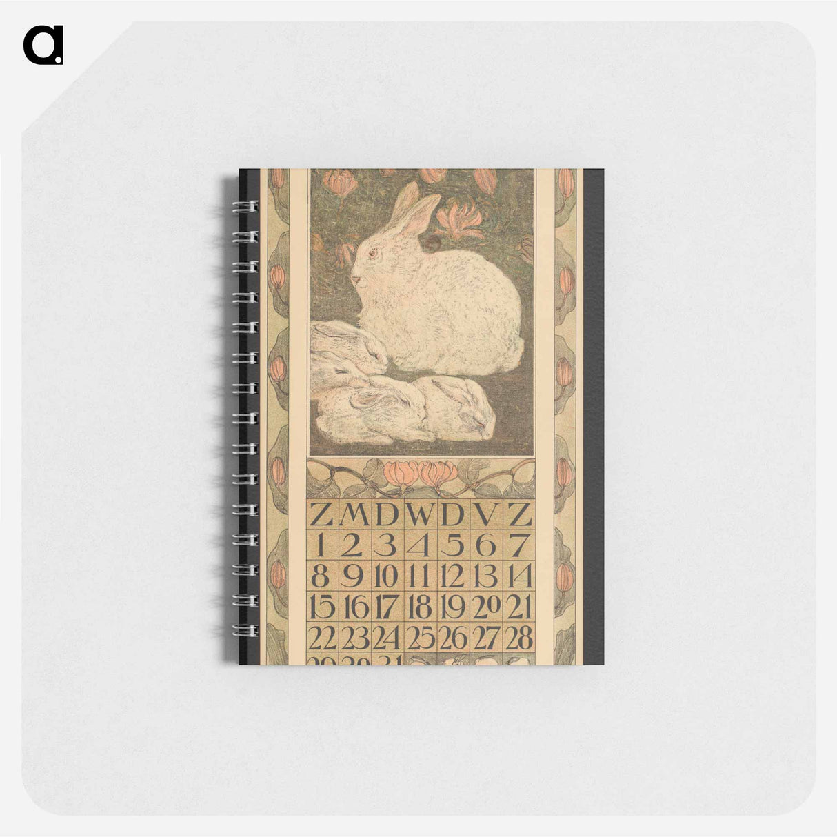 Kalenderblad voor mei met een wit konijn met vier jongen by Theo van Hoytema - テオ ヴァン ホイテマ Memo.