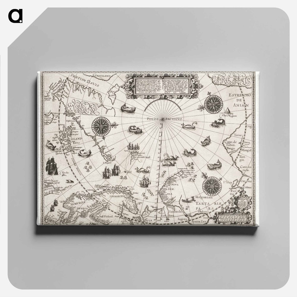 Kaart van het Noordpoolgebied - アンティーク地図 Canvas.