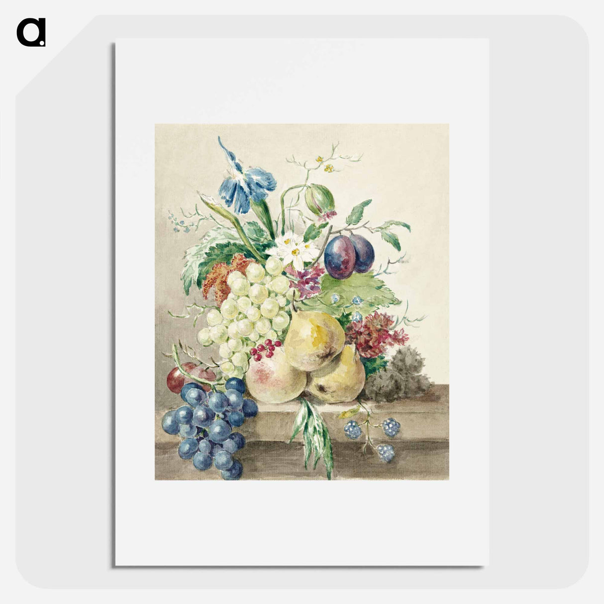 Still life of flowers and fruits - ジャン ベルナール Poster.