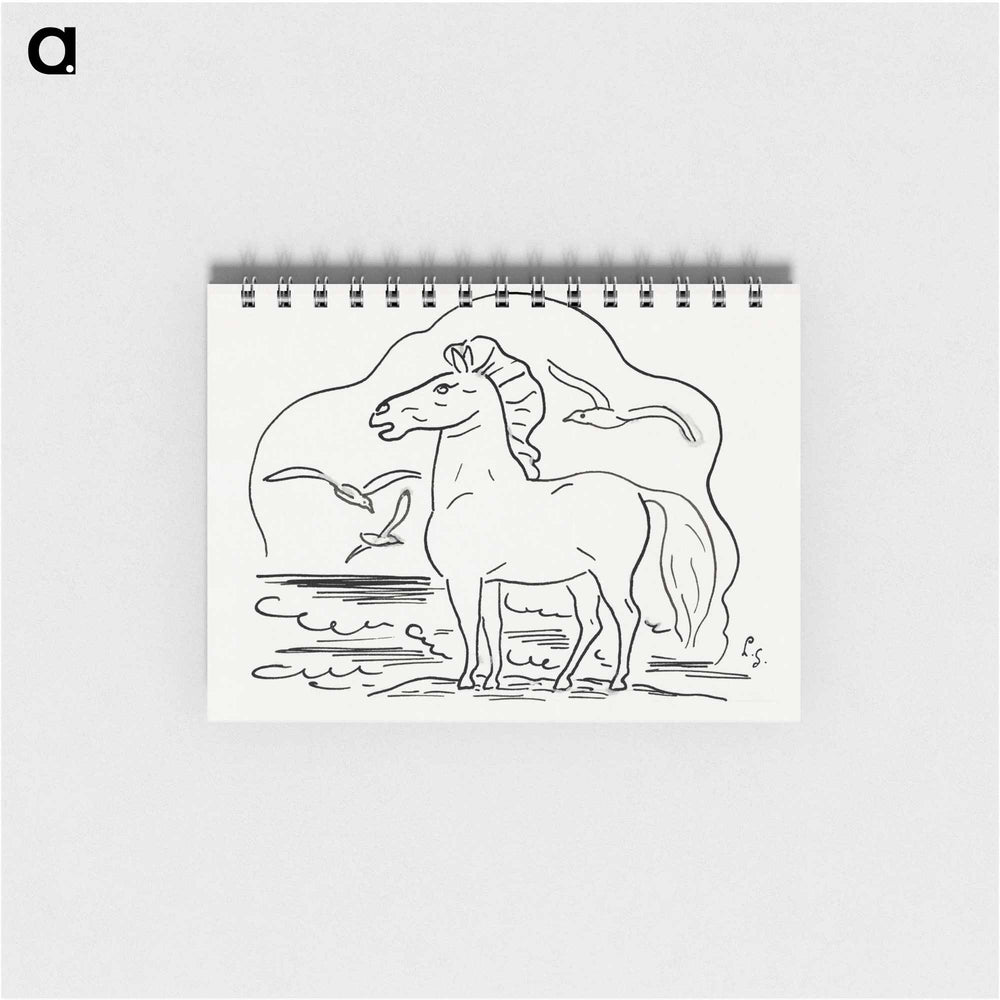 Horse in the surf with three seagulls - レオ ヘステル Memo.