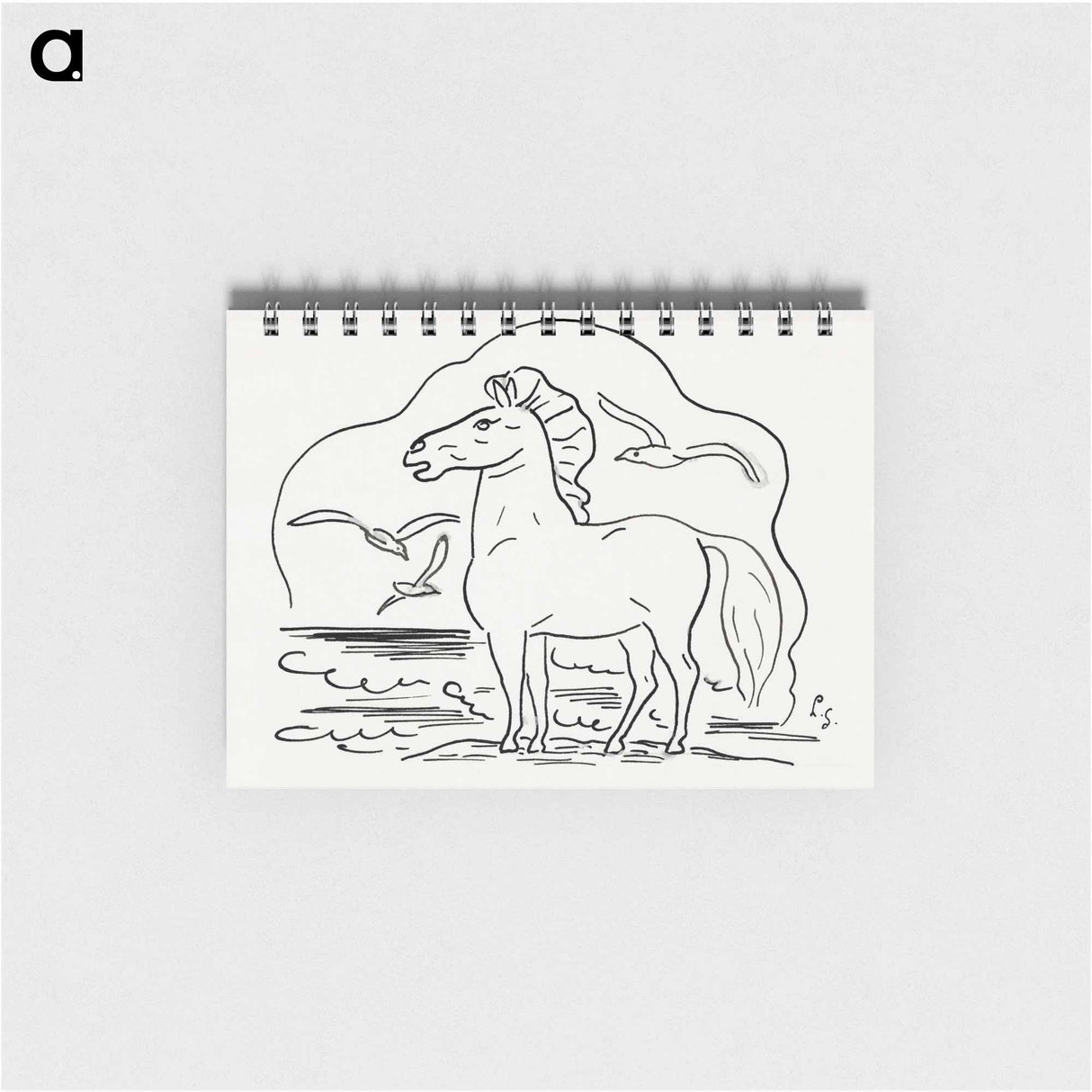 Horse in the surf with three seagulls - レオ ヘステル Memo.