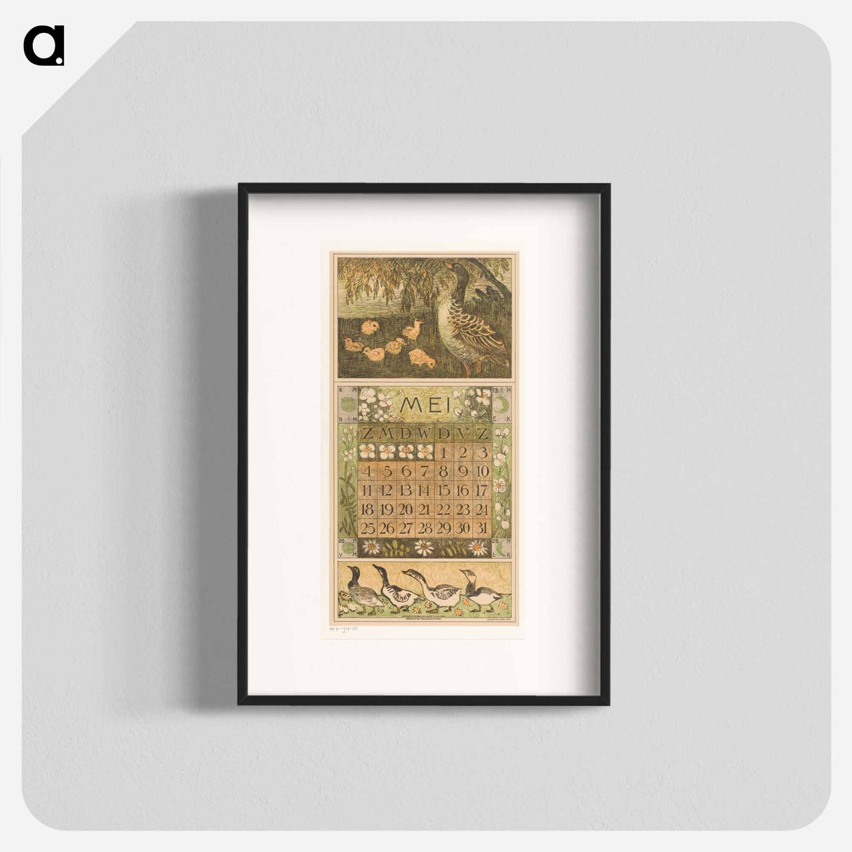 Kalenderblad mei gans met jongen by Theo van Hoytema, Tresling and Comp, Allart de Lange and Firma Ferwerda en Tieman - テオ ヴァン ホイテマ Poster.