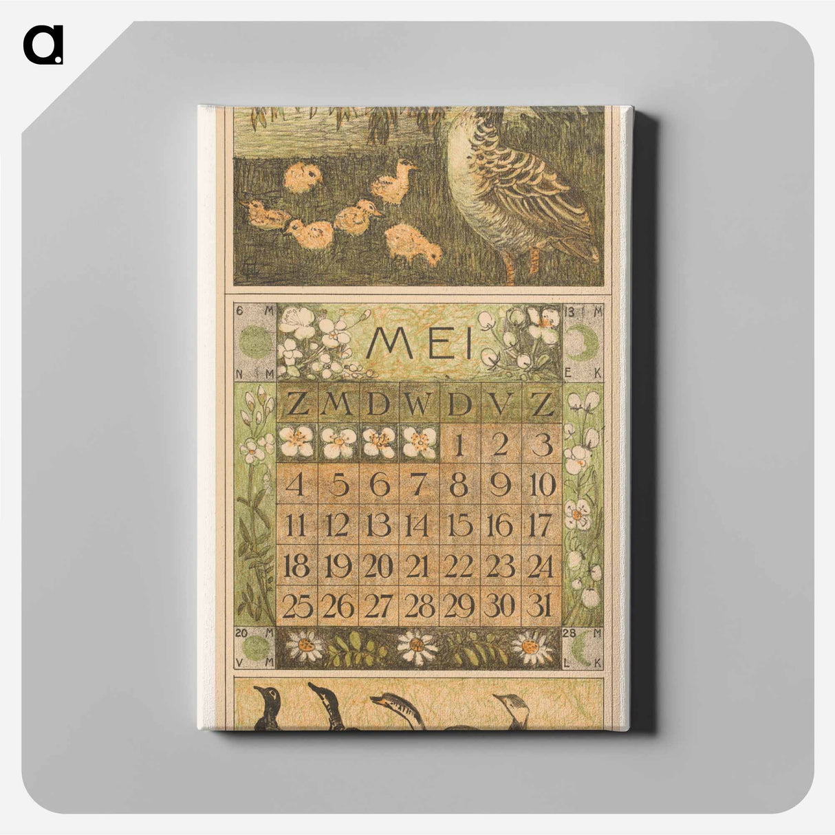 Kalenderblad mei gans met jongen by Theo van Hoytema, Tresling and Comp, Allart de Lange and Firma Ferwerda en Tieman - テオ ヴァン ホイテマ Canvas.