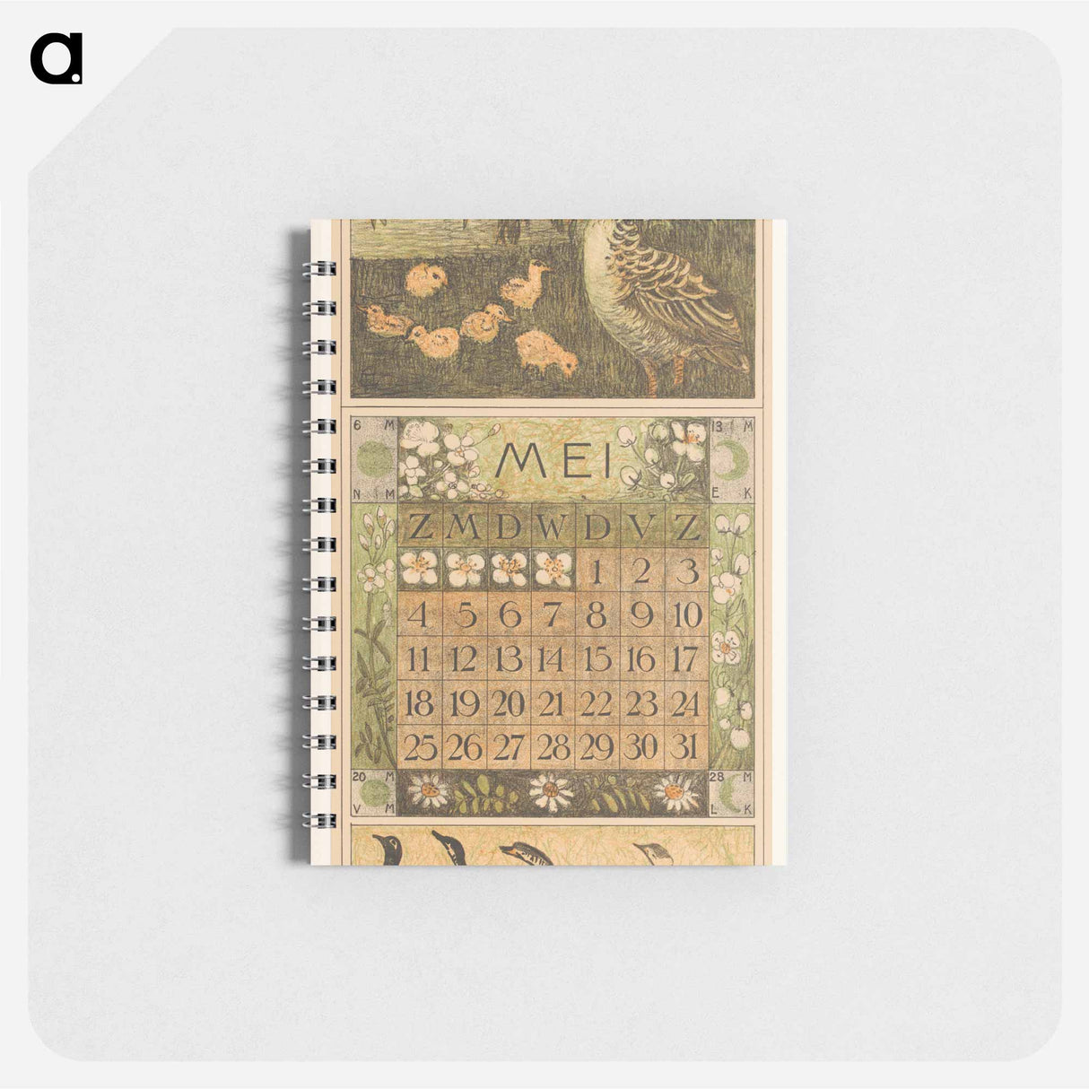 Kalenderblad mei gans met jongen by Theo van Hoytema, Tresling and Comp, Allart de Lange and Firma Ferwerda en Tieman - テオ ヴァン ホイテマ Memo.