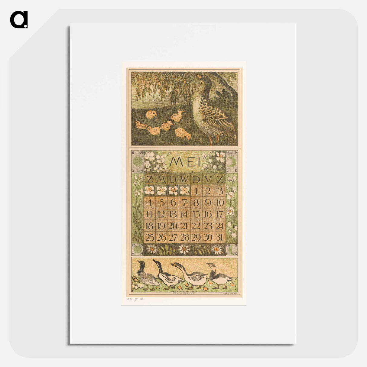 Kalenderblad mei gans met jongen by Theo van Hoytema, Tresling and Comp, Allart de Lange and Firma Ferwerda en Tieman - テオ ヴァン ホイテマ Poster.