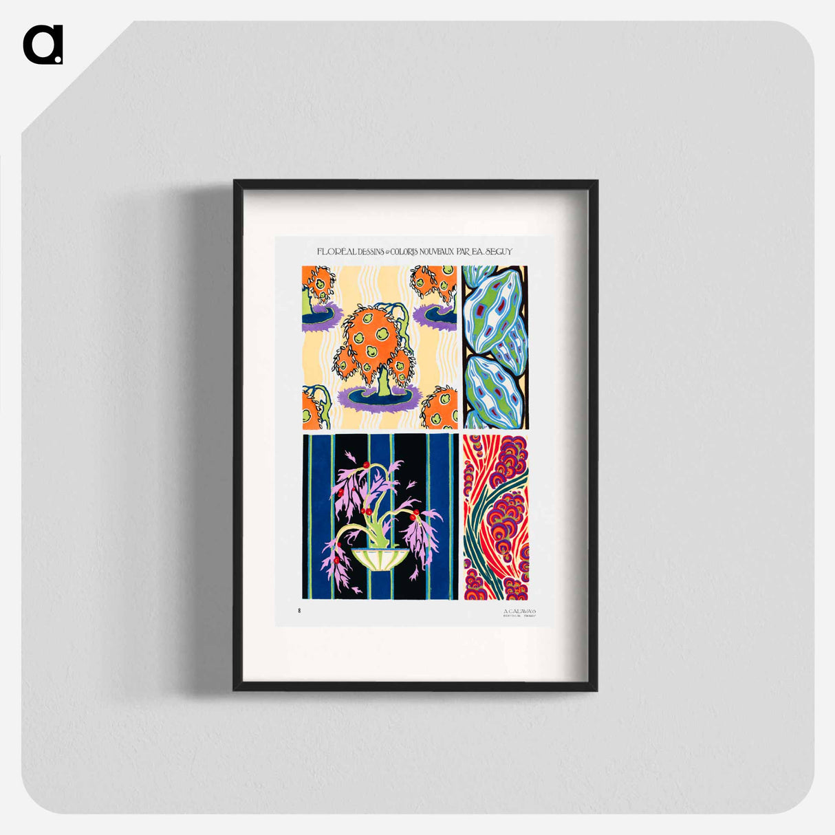 Botanical colorful background, vintage art deco & art nouveau background, plate no. 8. from our own original edition of Floréal: dessins and coloris nouveaux - E.A.セギー Poster.