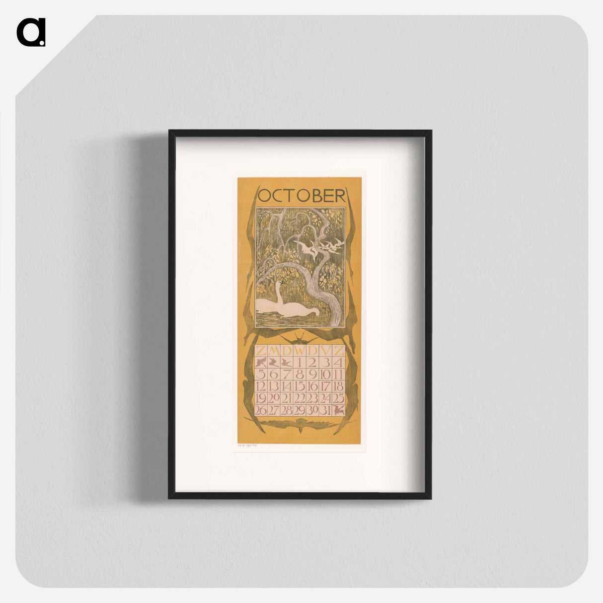 Calendar October with zwanen - Theo van Hoytema Poster.