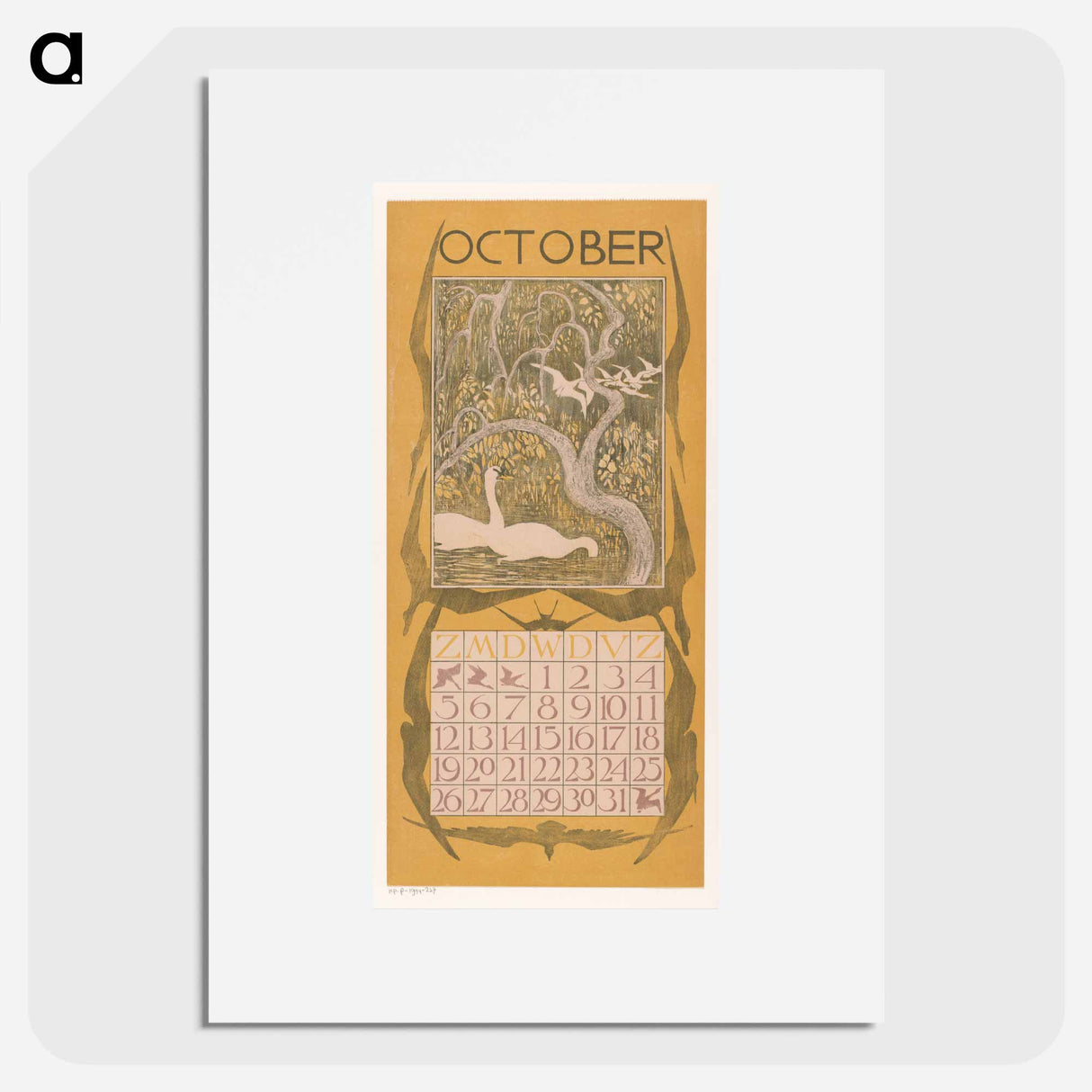 Calendar October with zwanen - Theo van Hoytema Poster.