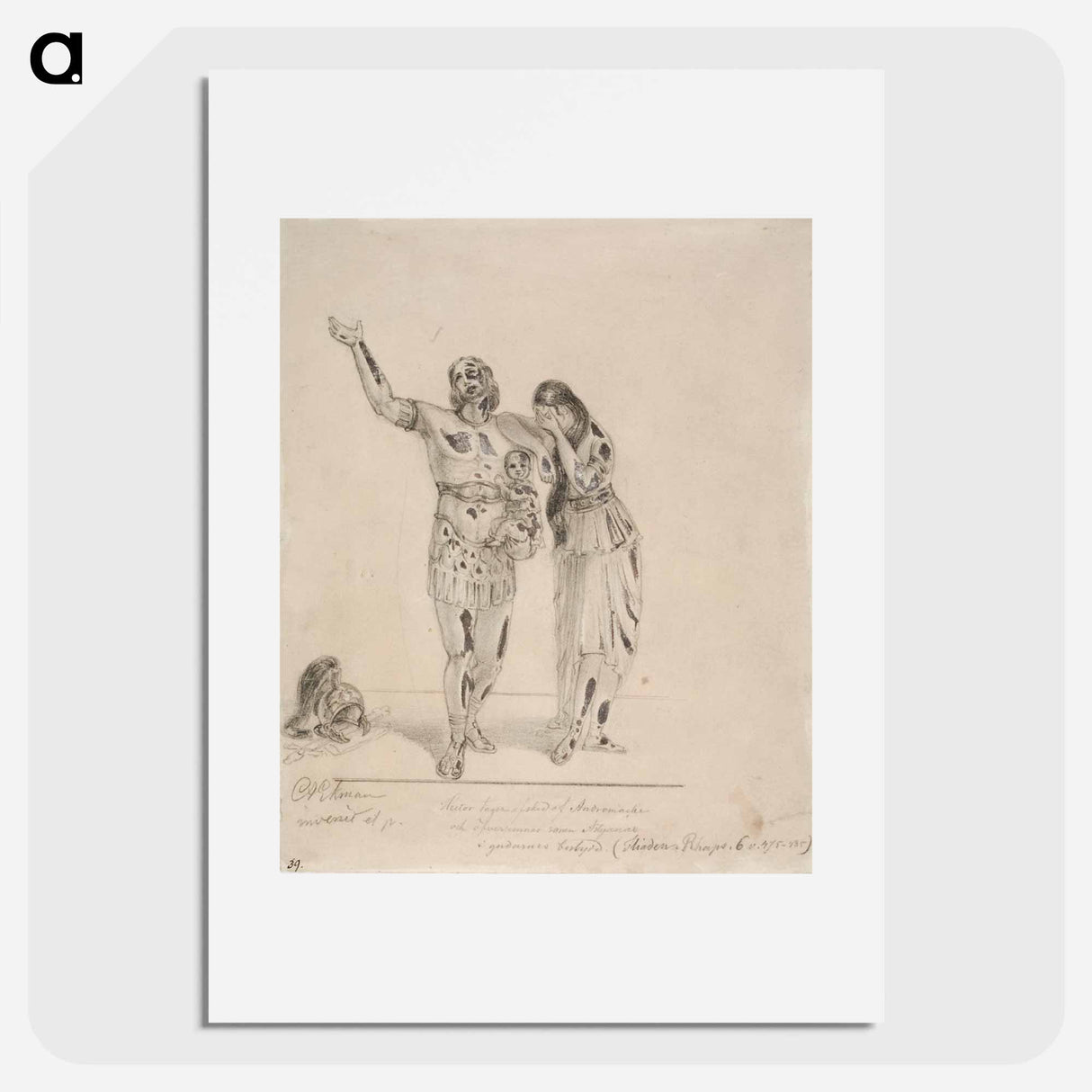 Hektor ja andromakhe hyvästelevät painautuen toisiaan vasten - アンダース エクマン Poster.