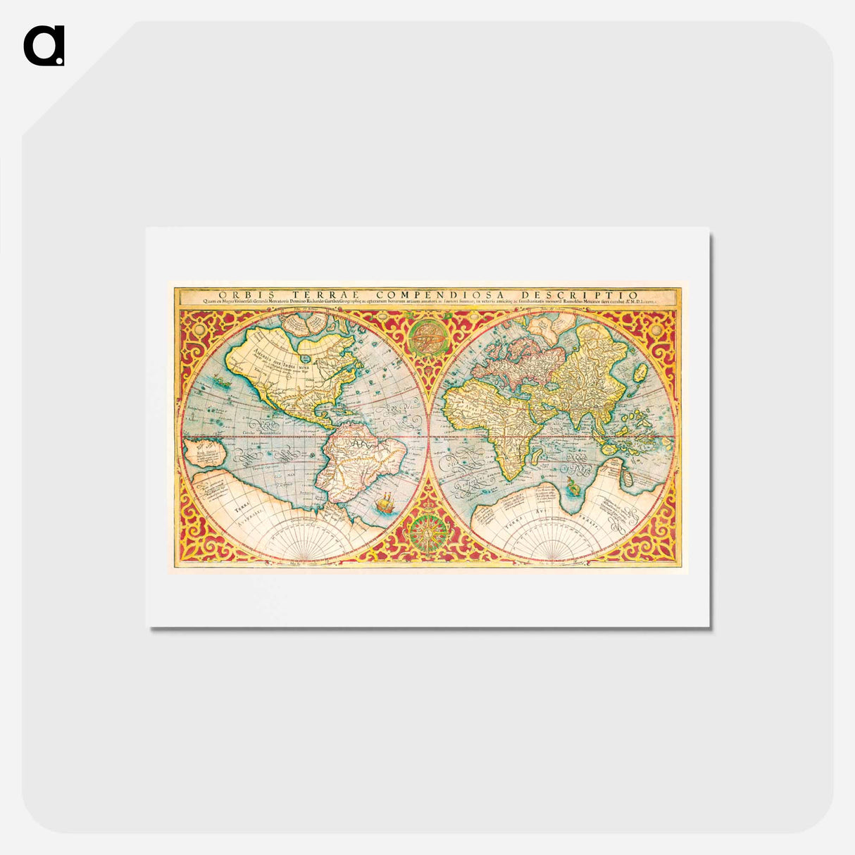 アートポストカード-Orbis terrae compendiosa descriptio - アンティーク地図 Postcard.