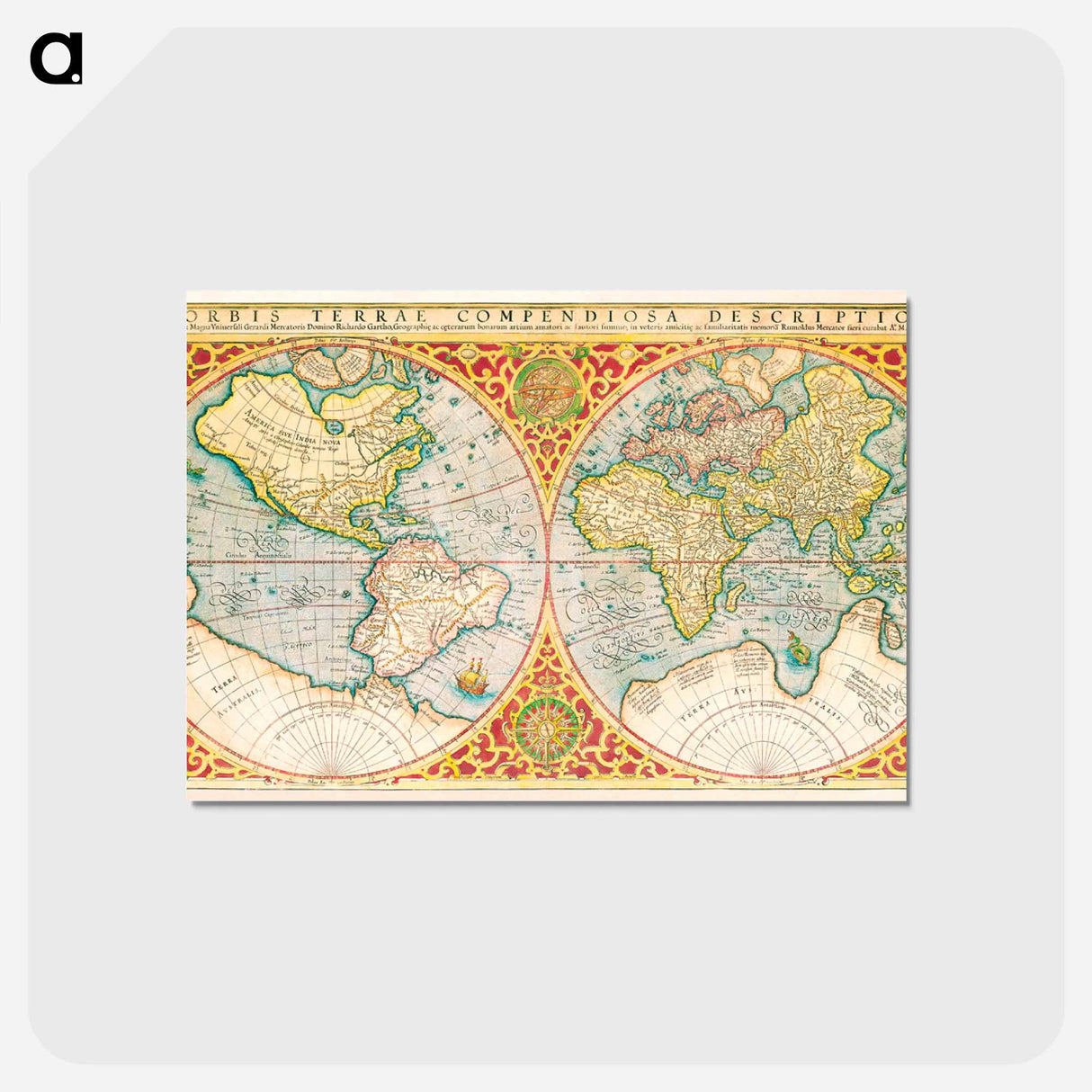 アートポストカード-Orbis terrae compendiosa descriptio - アンティーク地図 Postcard.