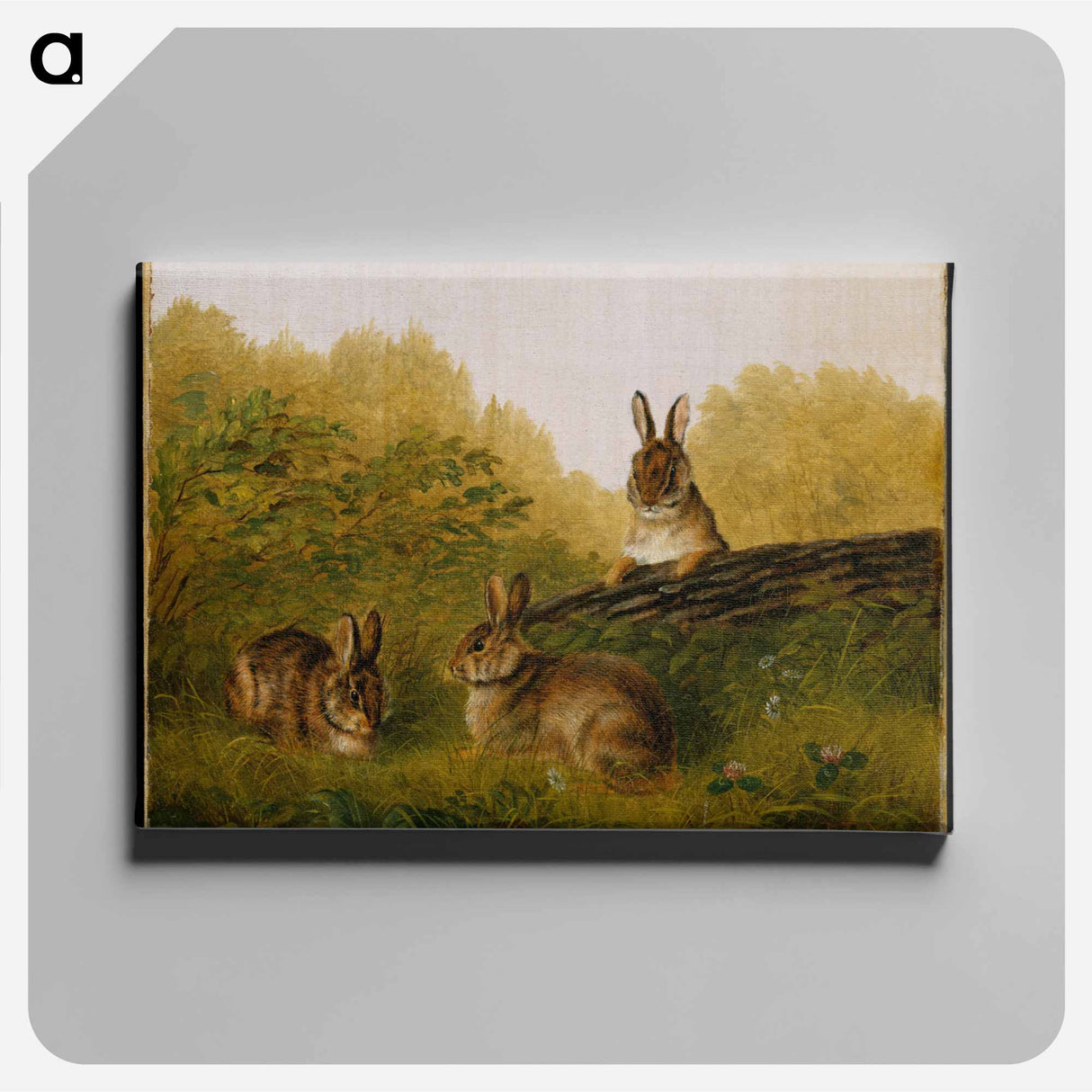Rabbits on a Log - アーサー フィッツウィリアム テイト Canvas.