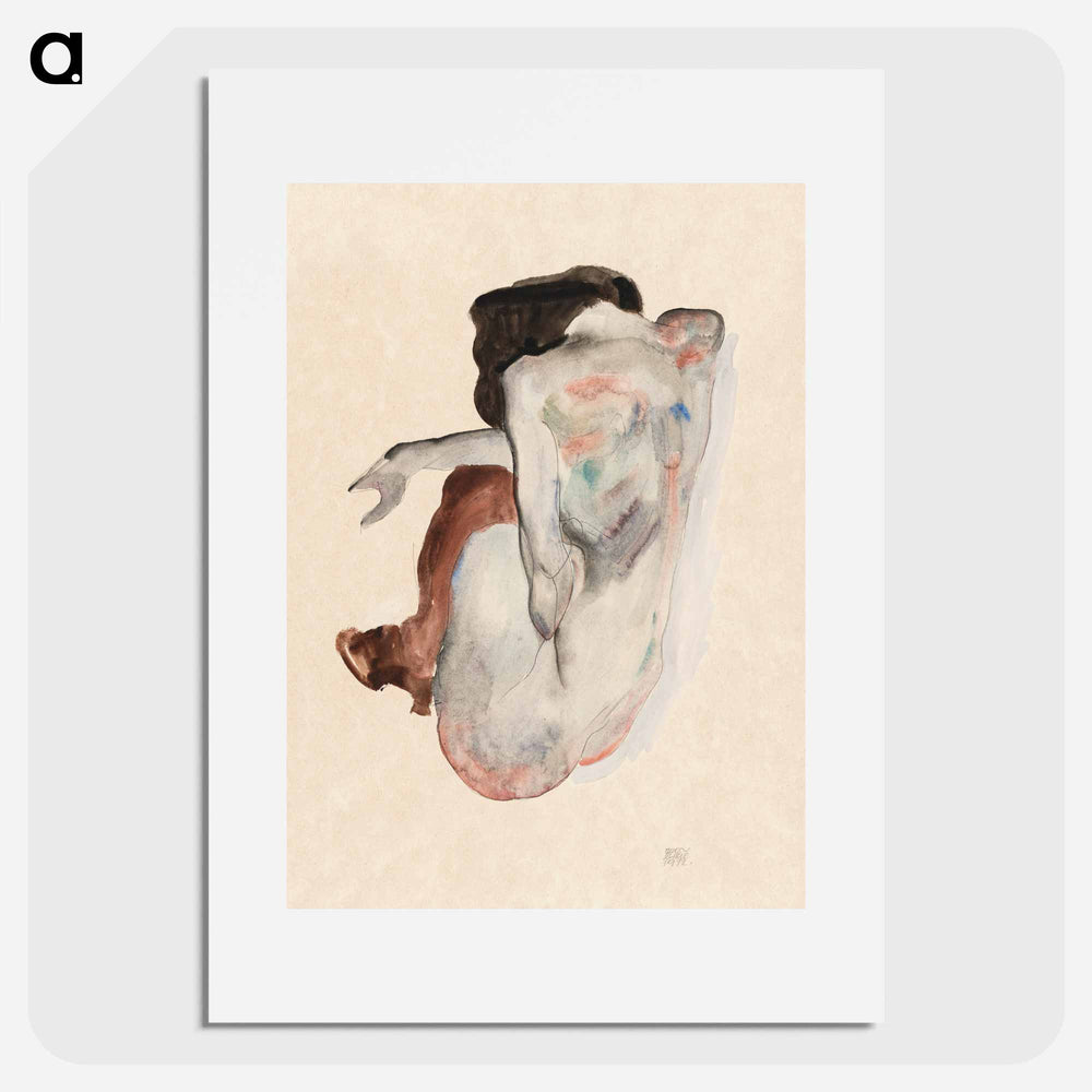 Naked lady. Crouching Nude in Shoes and Black Stockings - Egon Schiele Poster.