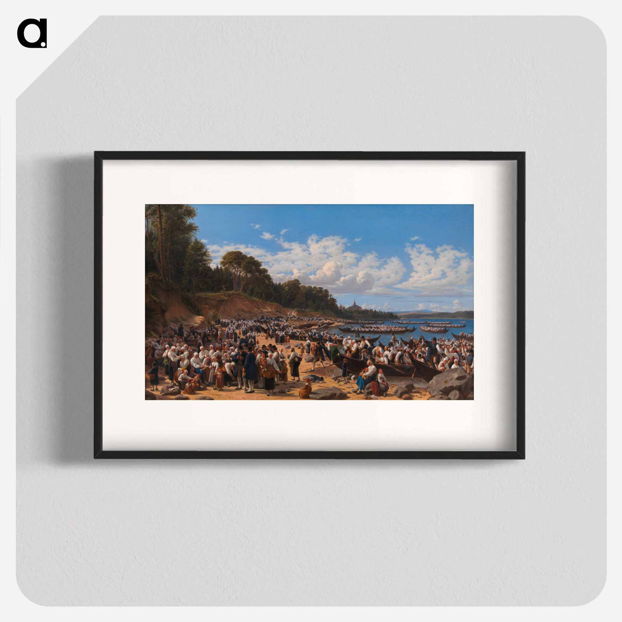 Church-Goers Arriving by Boat at the Parish Church of Leksand on Siljan Lake, Sweden - Vilhelm Marstrand Poster.
