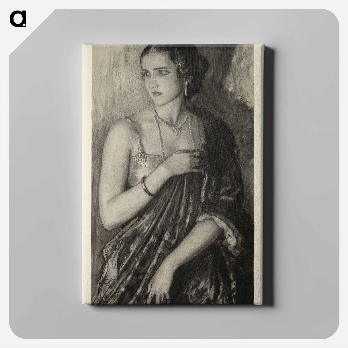 There was a woman standing in the door as though posed in the dark wood of a frame by Wladyslaw Theodore Benda - Canvas.