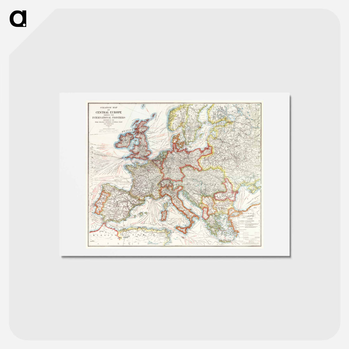 アートポストカード-Strategic map of Central Europe - アンティーク地図 Postcard.
