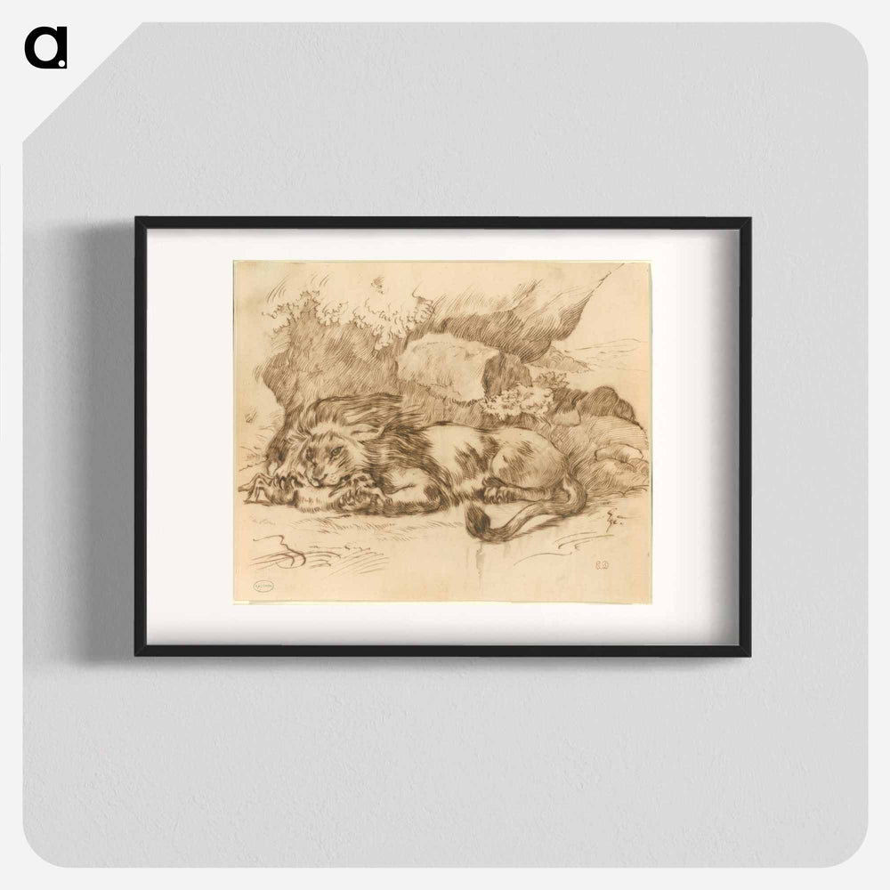 Lion Devouring a Rabbit - ウジェーヌ ドラクロワ Poster.