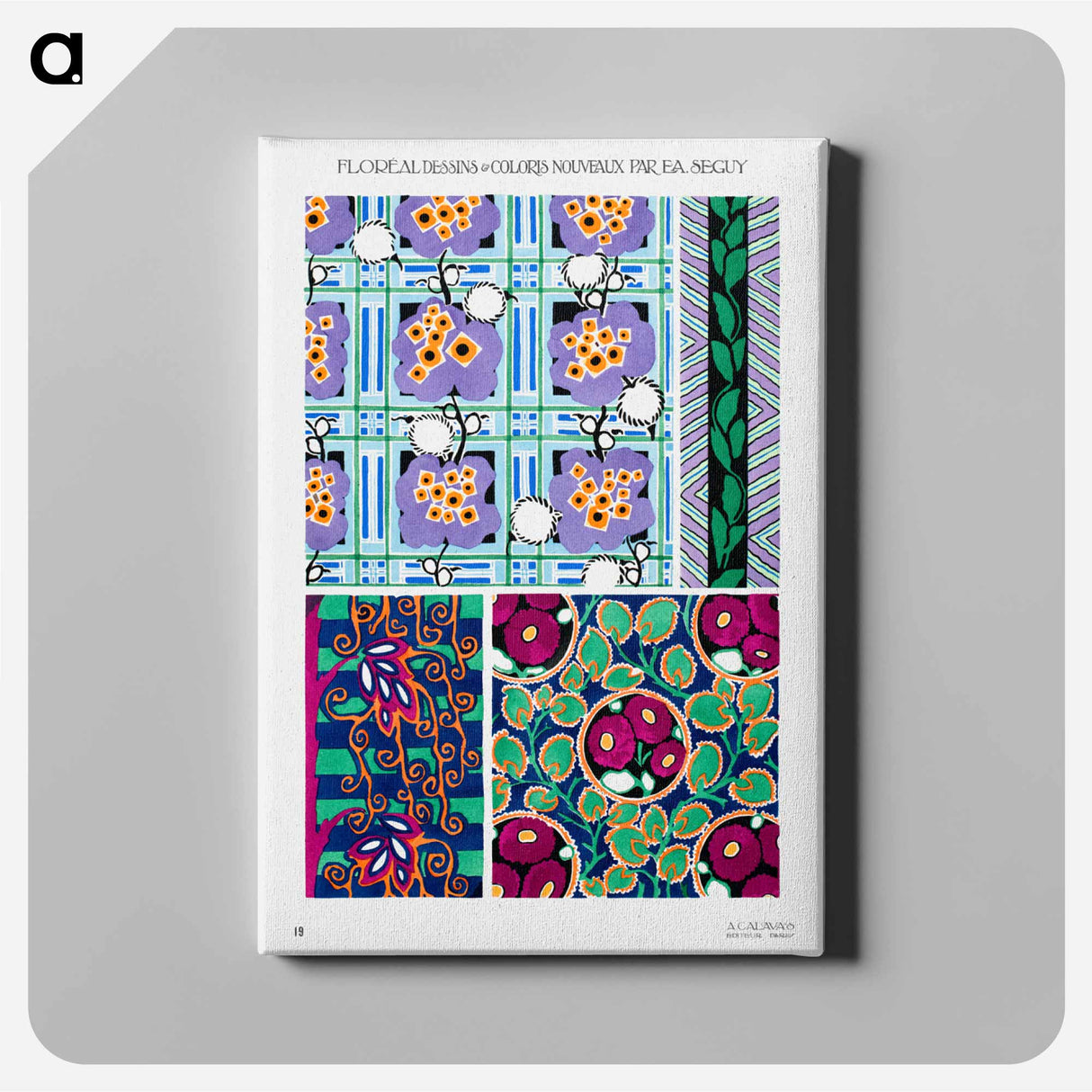 Floral colorful background, vintage art deco & art nouveau background, plate no. 19 - E.A.セギー Canvas.