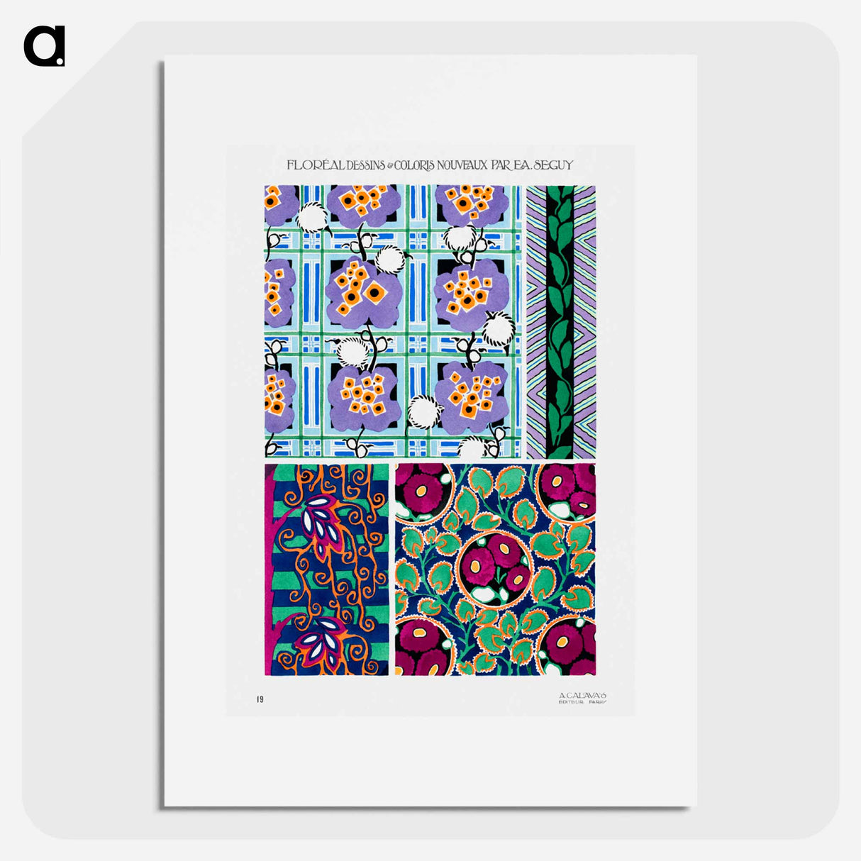 Floral colorful background, vintage art deco & art nouveau background, plate no. 19 - E.A.セギー Poster.