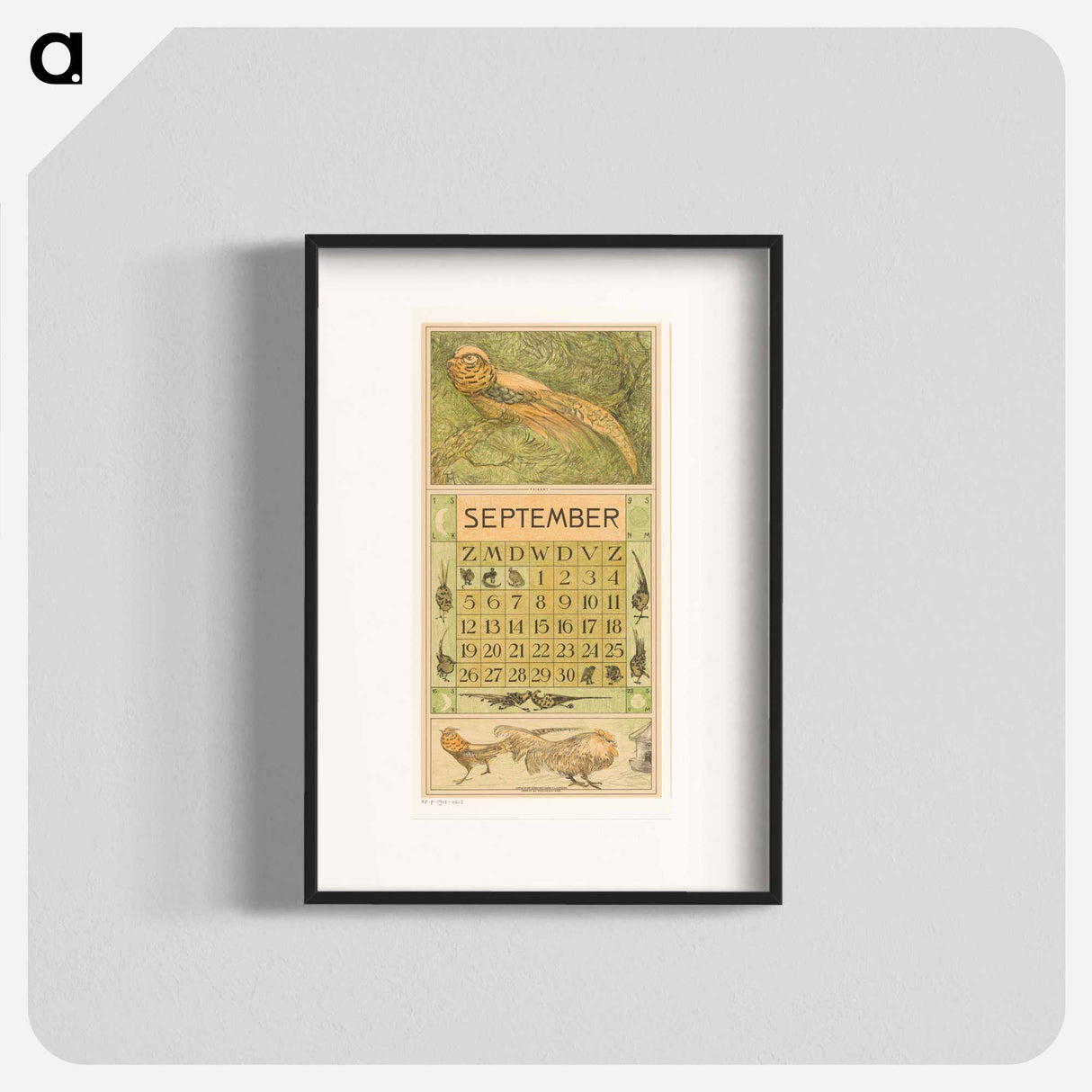 Kalenderblad september met goudfazant - テオ ヴァン ホイテマ Poster.