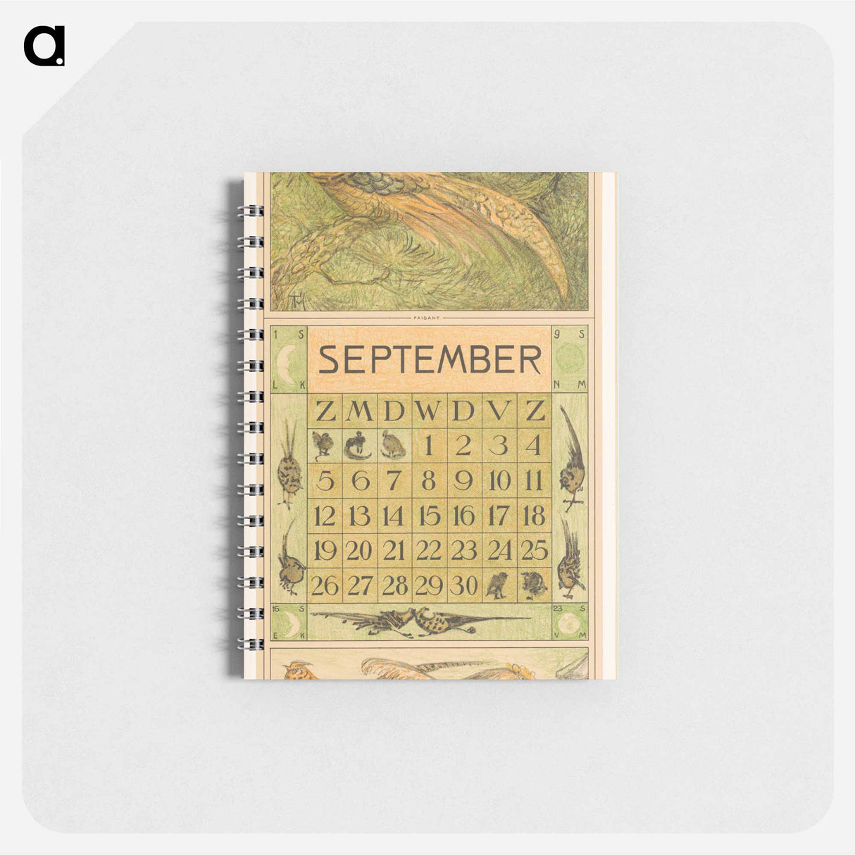 Kalenderblad september met goudfazant - テオ ヴァン ホイテマ Memo.