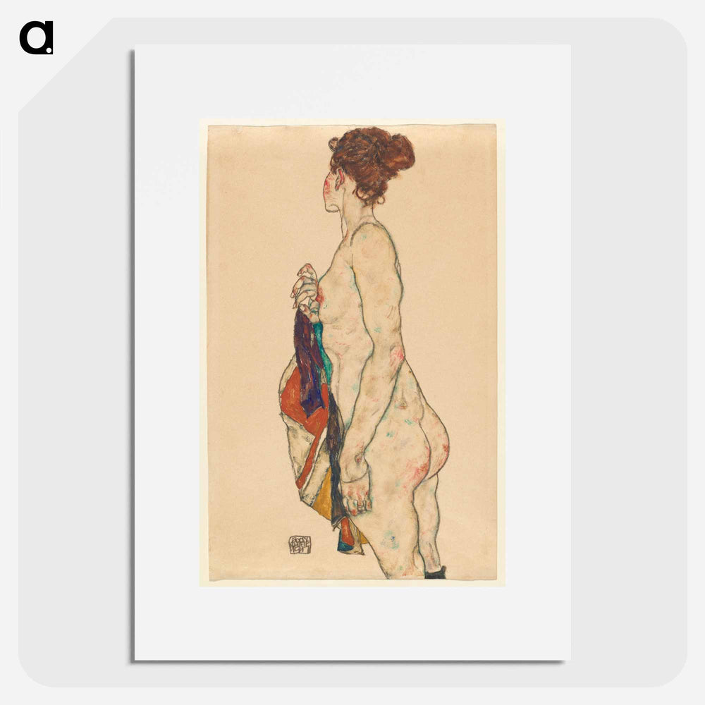 Standing Nude with a Patterned Robe - Egon Schiele Poster.