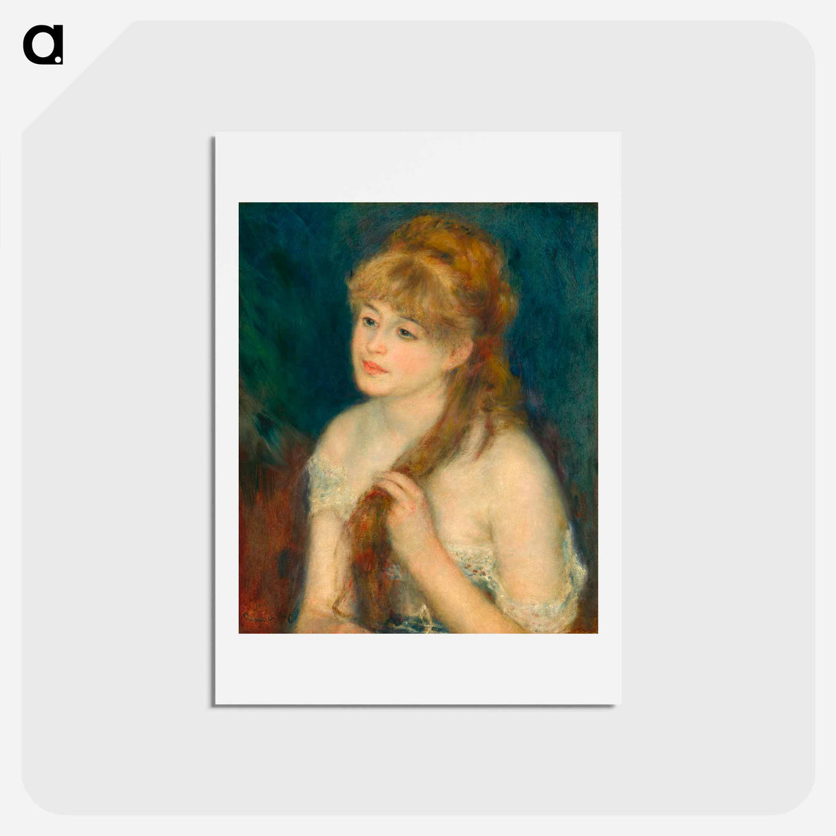 アートポストカード-Young Woman Braiding Her Hair - ピエール オーギュスト ルノワール Postcard.