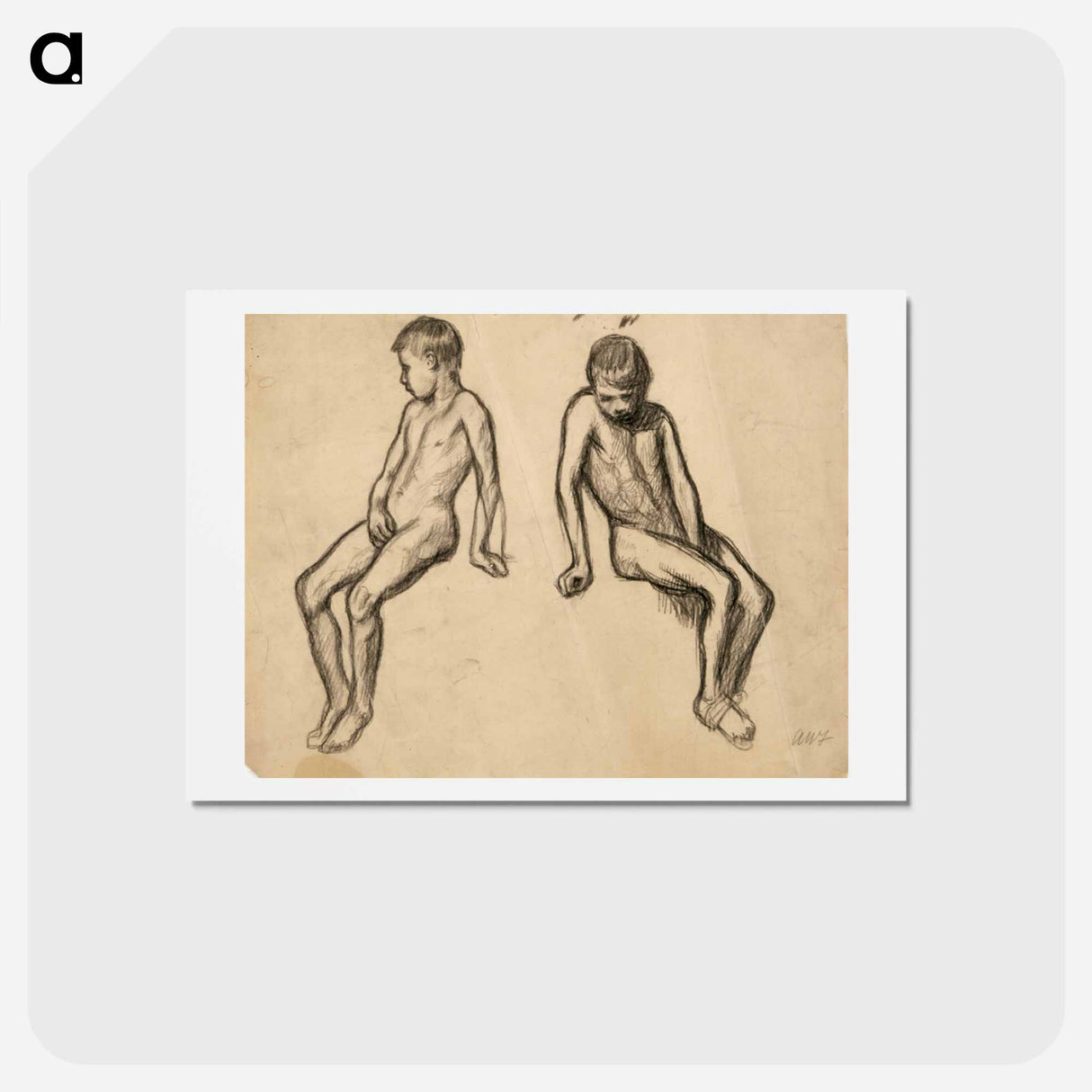 Kaksi istuva poika -harjoitelmaa - アルフレッド ウィリアム フィンチ Postcard.