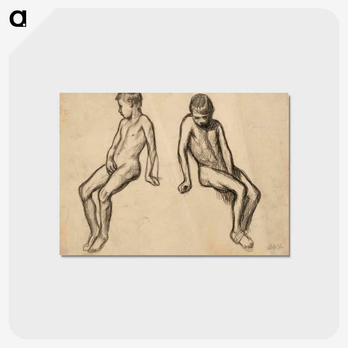 Kaksi istuva poika -harjoitelmaa - アルフレッド ウィリアム フィンチ Postcard.