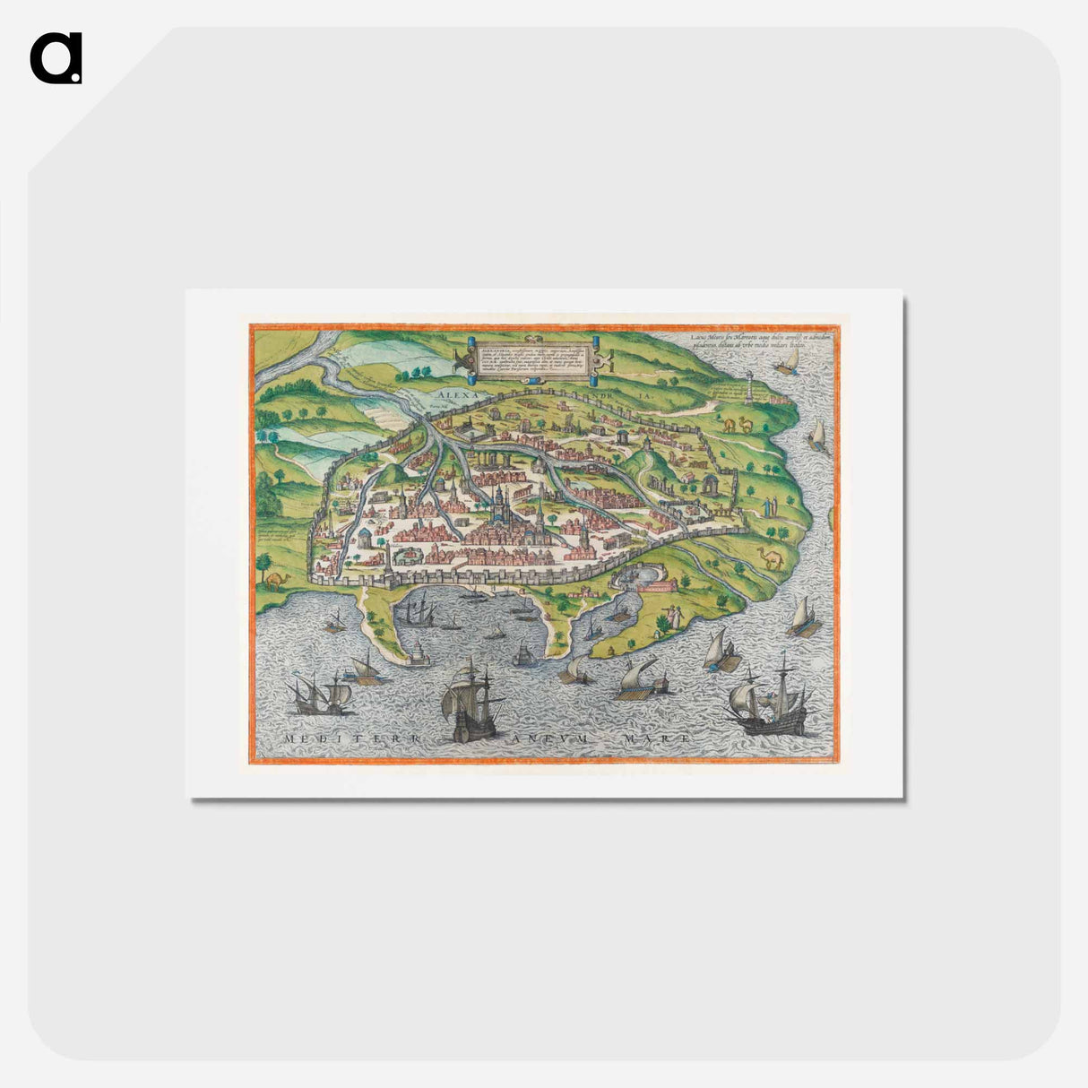 アートポストカード-Map of Alexandria - アンティーク地図 Postcard.