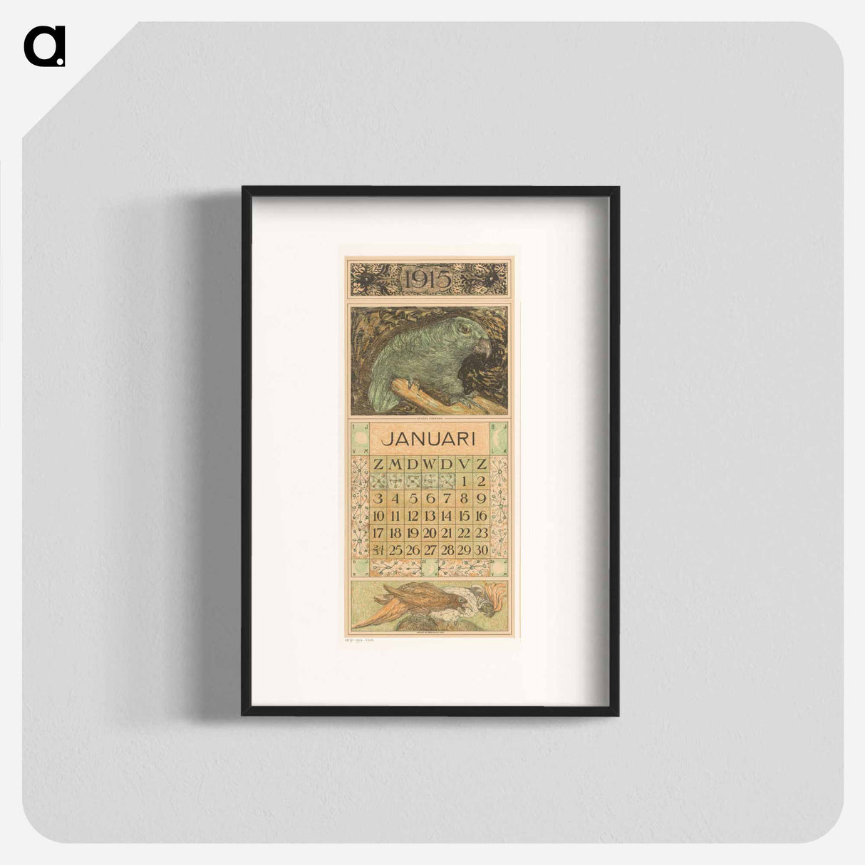 Kalenderblad januari met papegaai - テオ ヴァン ホイテマ Poster.