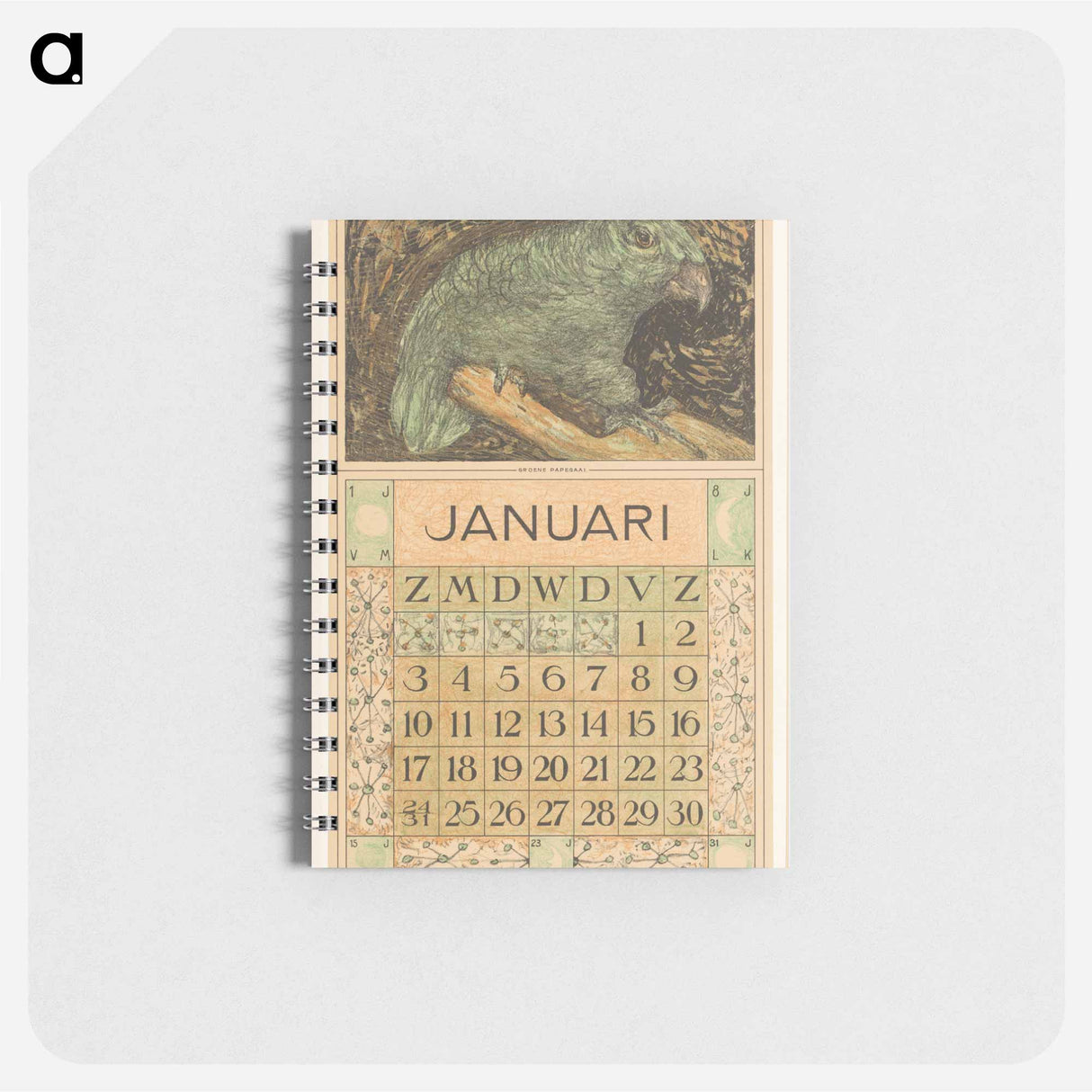 Kalenderblad januari met papegaai - テオ ヴァン ホイテマ Memo.
