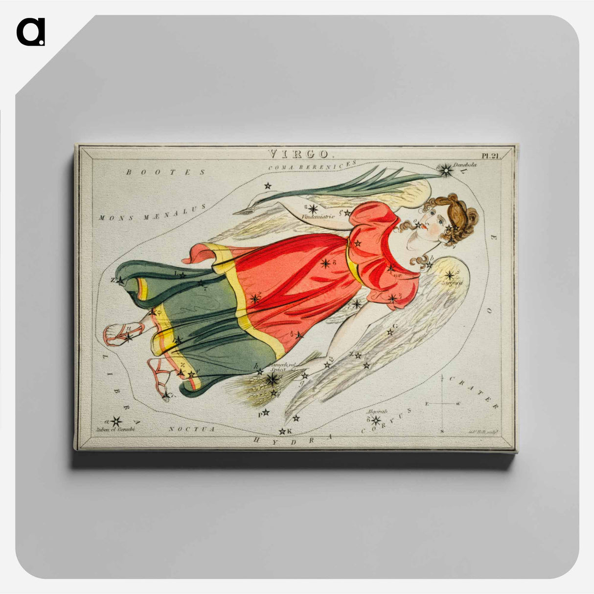 Sidney Hall’s astronomical chart illustration of the Virgo - アンティーク地図 Canvas.
