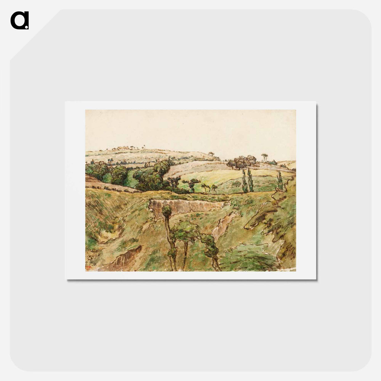 アートポストカード-A Hilly Landscape - ジャン フランソワ ミレー Postcard.