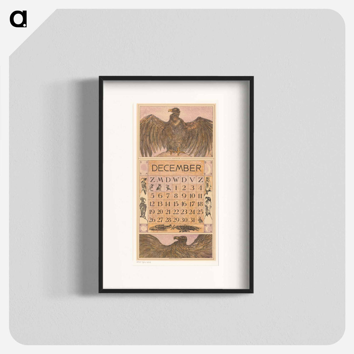 Kalenderblad december met gier by Theo van Hoytema - テオ ヴァン ホイテマ Poster.