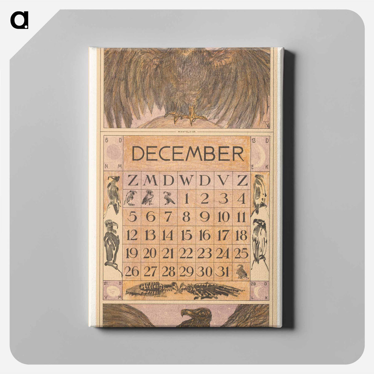Kalenderblad december met gier by Theo van Hoytema - テオ ヴァン ホイテマ Canvas.