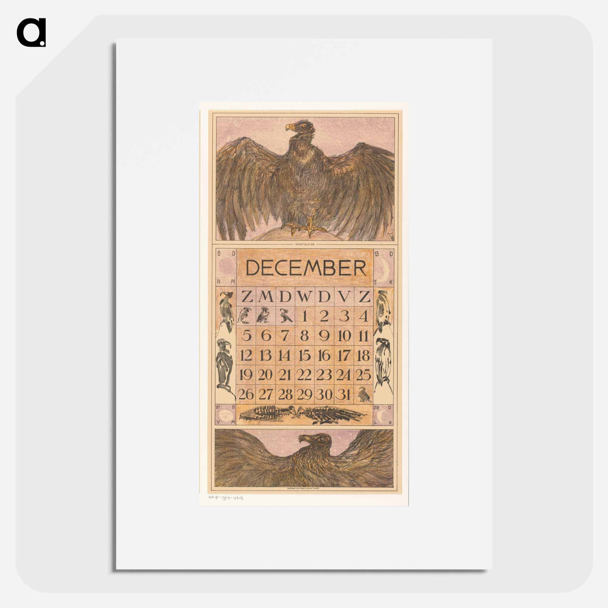 Kalenderblad december met gier by Theo van Hoytema - テオ ヴァン ホイテマ Poster.