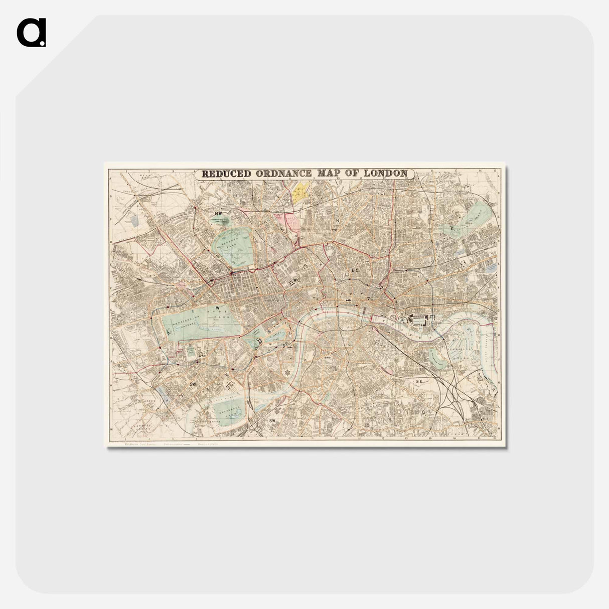 アートポストカード-Reduced ordnance map of London - アンティーク地図 Postcard.