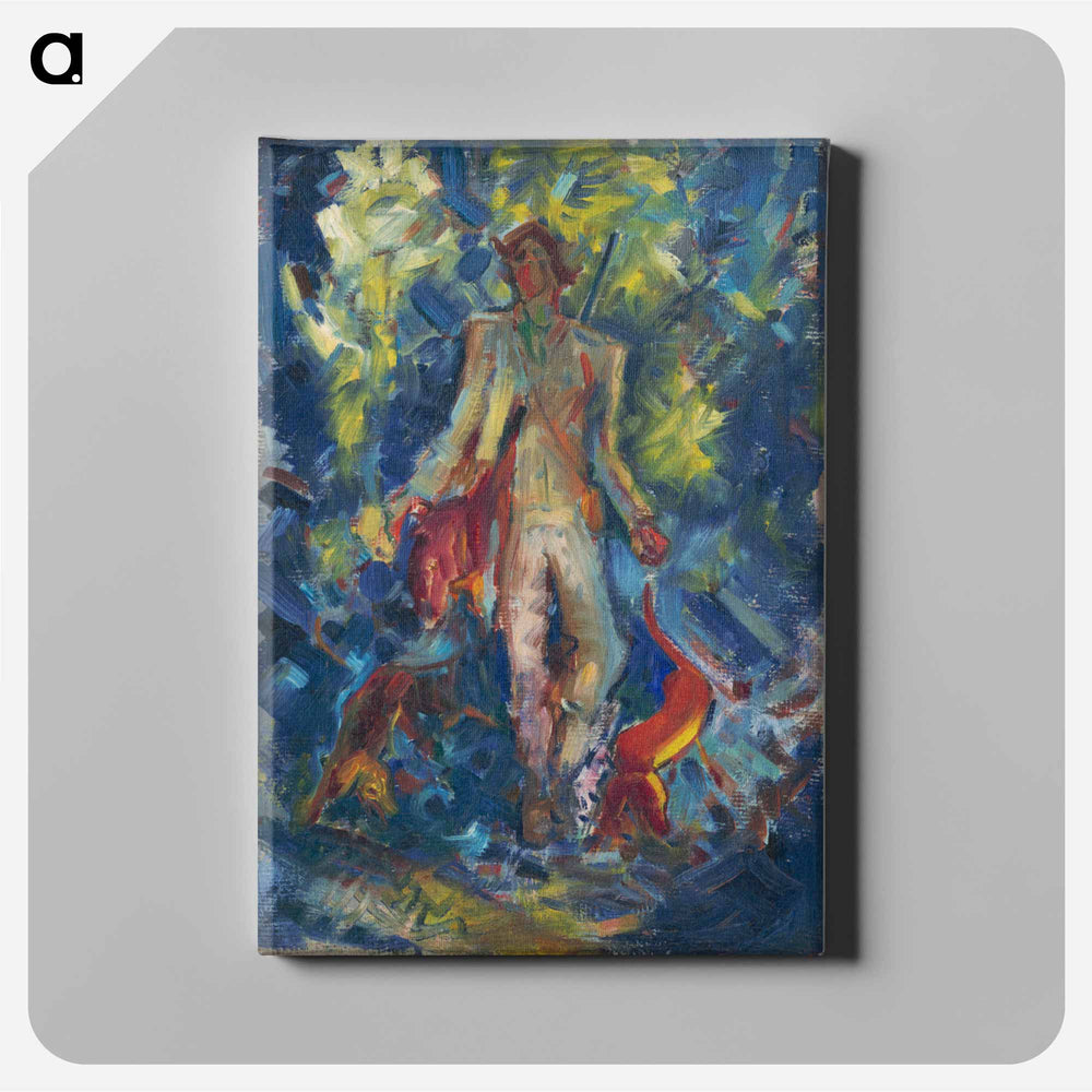 Standing huntsman with two dogs - アーノルド ピーター ワイズ クビンチャン Canvas.