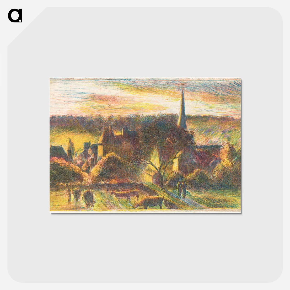 アートポストカード-A Church and Farm at Éragny - カミーユ ピサロ Postcard.