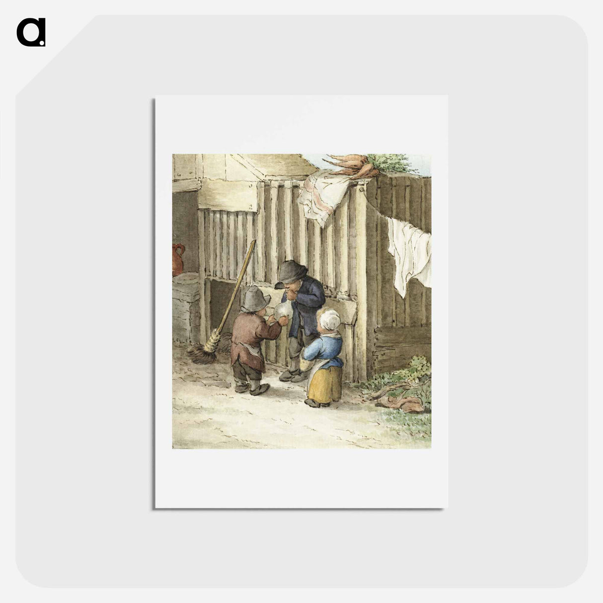 アートポストカード-Three children playing with a pig bladder - ジャン ベルナール Postcard.