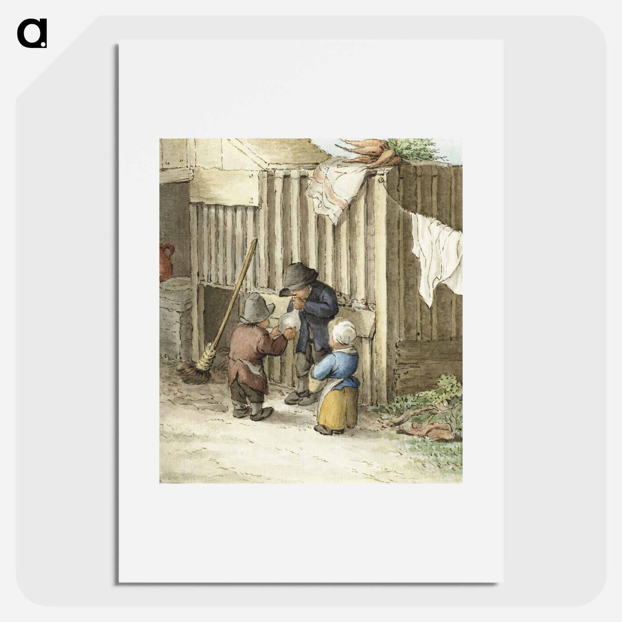 Three children playing with a pig bladder - ジャン ベルナール Poster.
