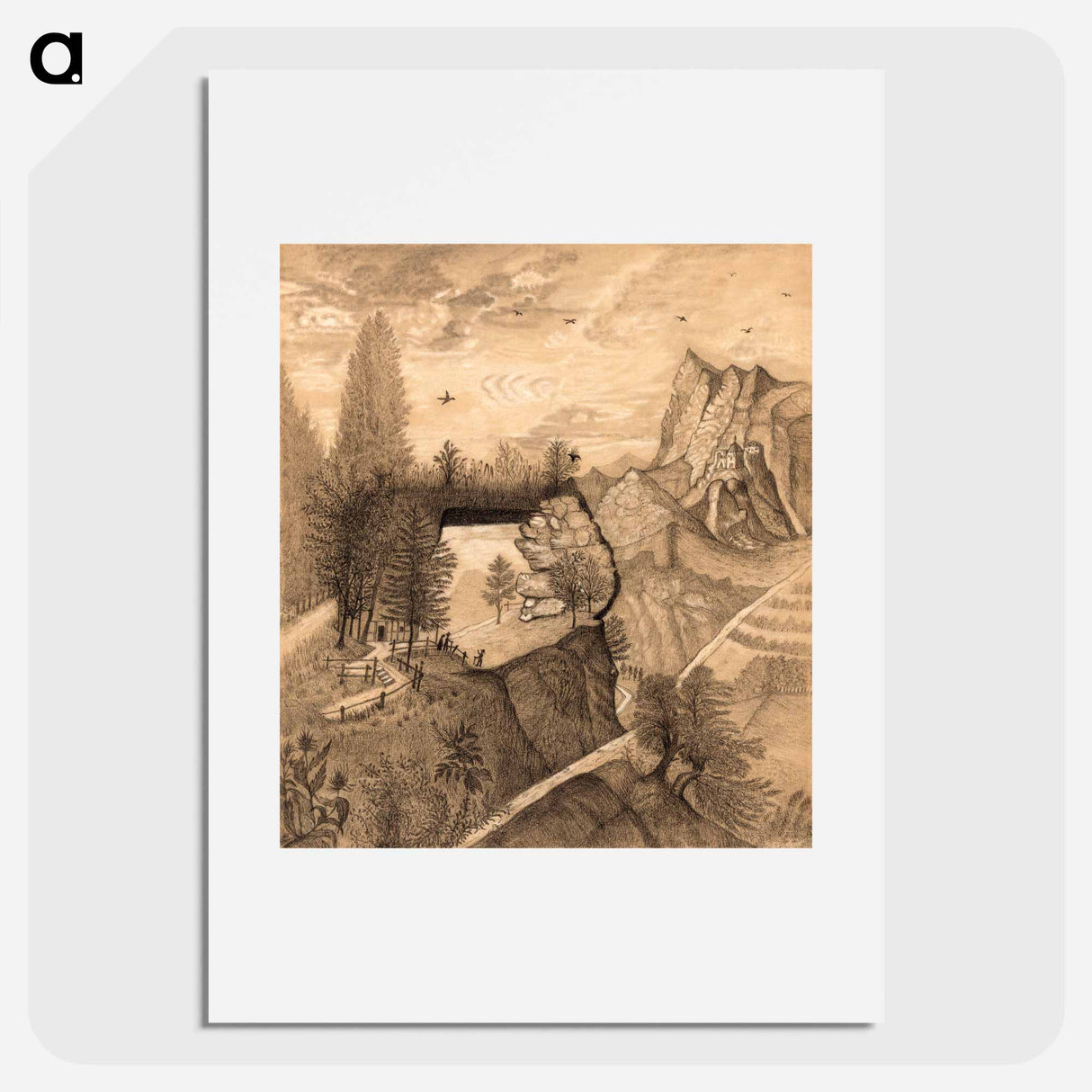 Hikers climbing up to a Mountain Chalet - アンリ ルソー Poster.