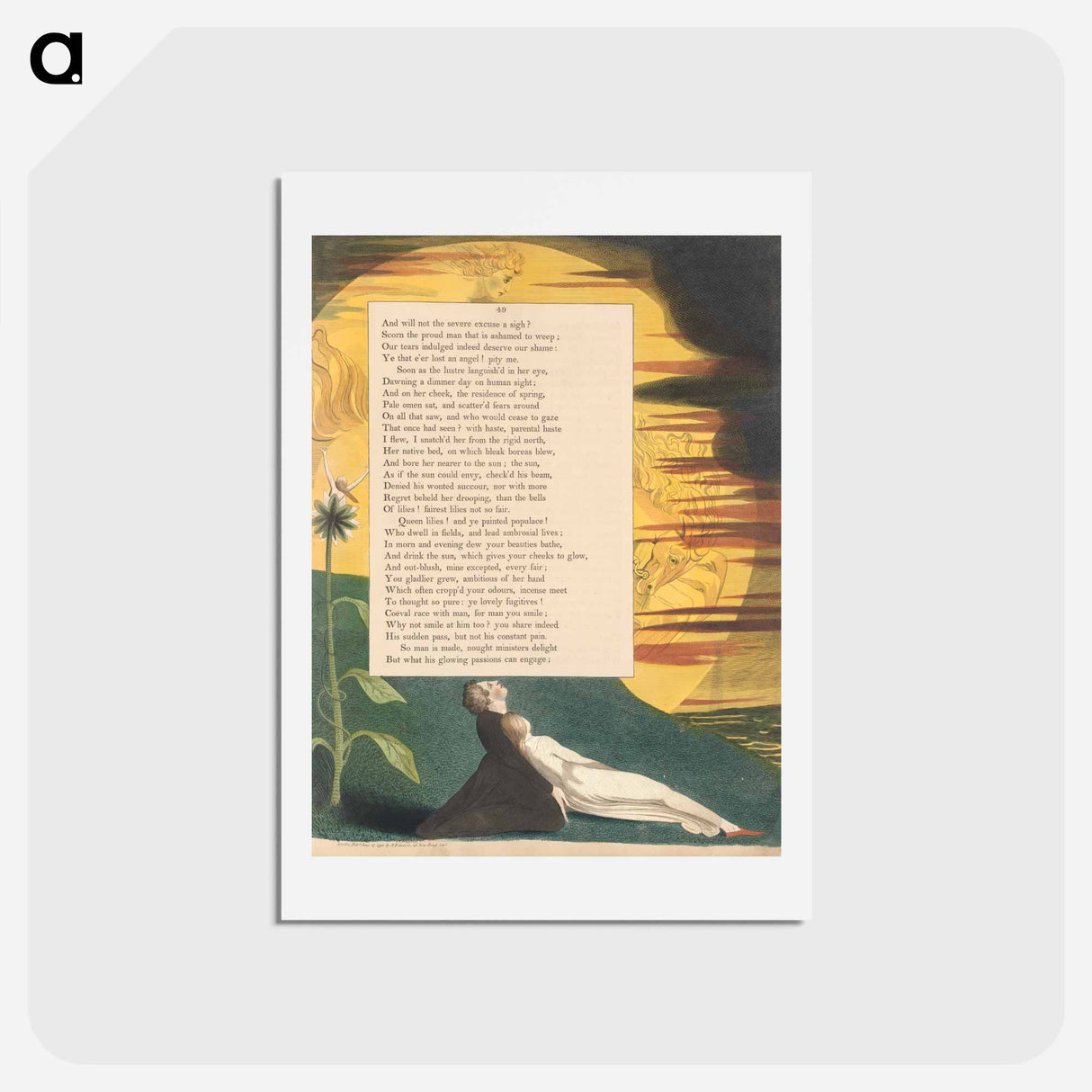 アートポストカード-Young's Night Thoughts, Page 49, "As If the Sun Could Envy, Check'd His Beam" - ウィリアム ブレイク Postcard.