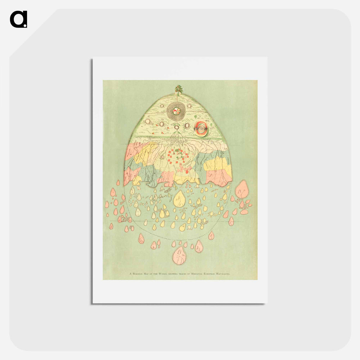 アートポストカード-A Burmese map of the world - アンティーク地図 Postcard.