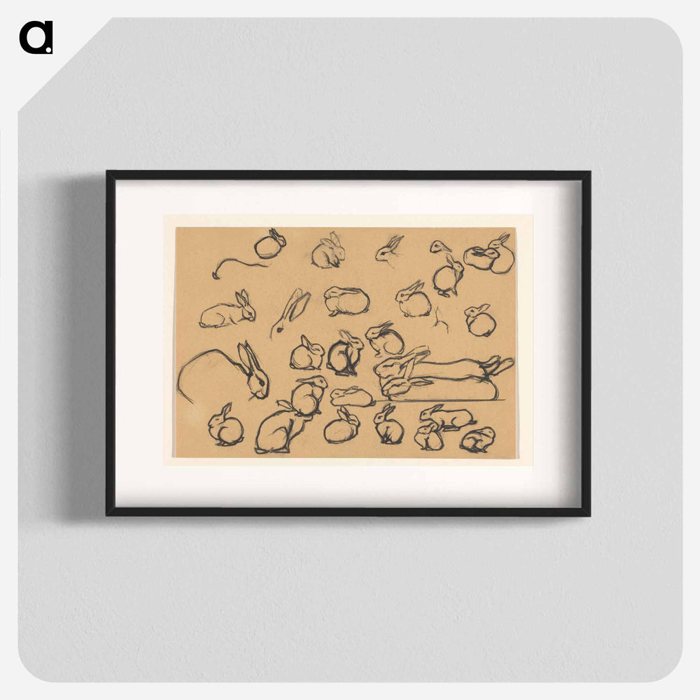 Studieblad met konijnen - ユリー デ フラーハ Poster.